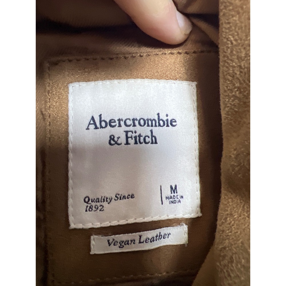 Abercrombie & Fitch Women Faux Suede Zip Moto Biker Jacket Tan Brown M Edgy Chi - Picture 5 of 11